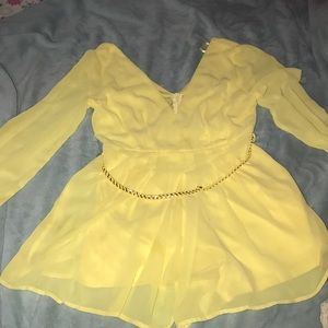 Yellow, long sleeve dress with shorts under